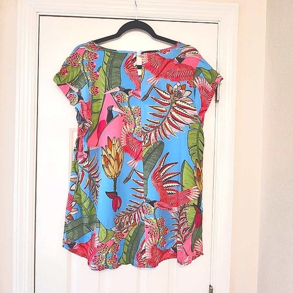 Rose & Thyme Tropical Print Beachy Relaxed Casual Women's Top